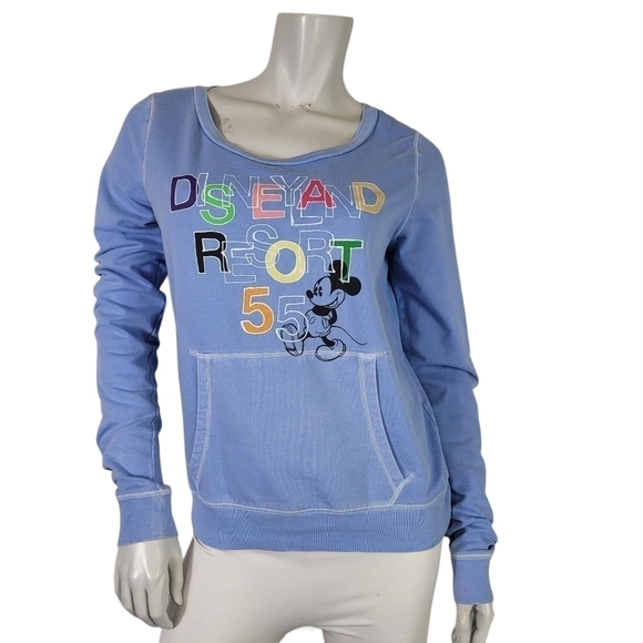 Disney Parks WMS MED Disneyland Resort 55 Mikey Mouse Blue Sweatshirt Pocket - Picture 1 of 8